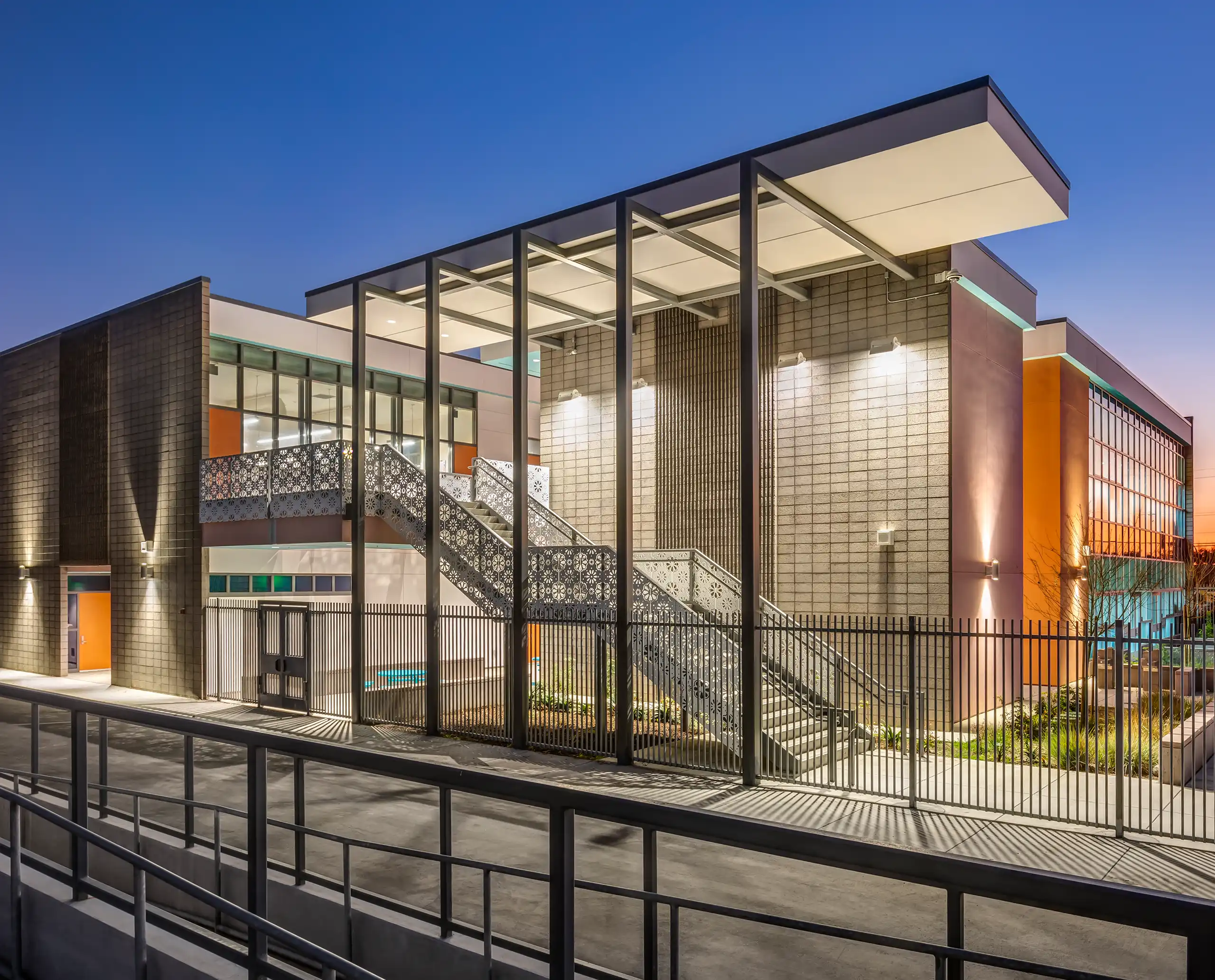 Structural CMU block and concrete installation on commercial building